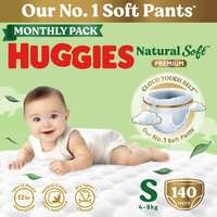 Huggies Natural Soft Premium Baby Diaper Pants, Small (S) Size (4-8 Kgs), Pack of 140 diapers