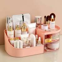 Stewit Makeup Organizer | Makeup Box for Storage | Make Up, Cosmetic, Skincare Organiser for Women | Elegant Makeup Vanity with Transparent Drawer (Peach)