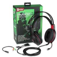 Enter Phantom Wired Gaming Headphone with 40mm Driver, Adjustable Headband with LED Lights and Passive Noise Cancellation with Free Y Splitter (Green)