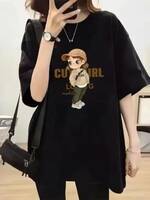 Calm Down  Women Printed Round Neck Cotton Blend Black T-Shirt