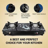 Zepto : Sigri-Wala Cute Blkd 2B Toughened Glass Tornado Burner Glass Manual Gas Stove (2 Burners)