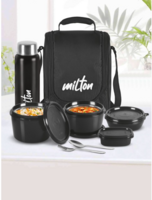 Milton Pro Lunch 5Pcs Black Tiffin & Insulated Fabric Jacket 100ml 180ml 320ml 450ml 750ml