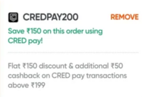 Swiggy × CRED - Flat 150 Off + 50 Cashback on Food Order Mov of 199(user specific)