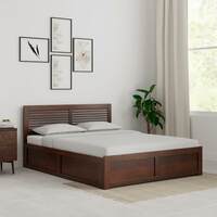 Price Drop: Amazon Brand - Solimo Garipy Queen Size Solid Sheesham Wood Bed with Box Storage (Honey Finish)