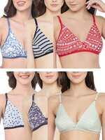 Clovia Women's Cotton Non-Padded Wire Free Pack of 6 T-Shirt Bra Full Coverage Bra