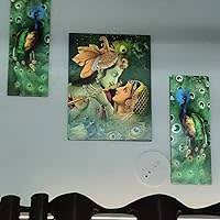 Indianara Set of 3 Radha Krishna wit Peacock MDF Art Painting (3775FL) without glass 4.5 X 12, 9 X 12, 4.5 X 12 INCH (Style 6)