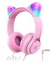 iClever Kids Headphones for Girls Gift Over Ear Headphones, Wired Cat Ear Led Light Up Children Headphones,94dB Volume Limited Foldable Earphones for Kids School, Travel, Music