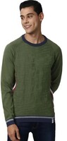PETER ENGLAND  Men Self Design Round Neck Green Sweater
