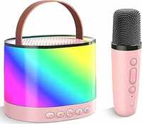 Storio Rechargeable Round Karaoke Machine for Kids & Adults with Wireless Microphone Portable Bluetooth Speaker with Dynamic Lights Birthday Gift Ideas Singing Toys for Girls Boys 4 5 6 7 8 9 10 Years