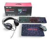  Acer 4 in 1 Wired Gaming Combo, 7 Color LED Backlit Keyboard, RGB Mouse (1200/1600/2400 DPI), Premium Gaming Headset (50mm Driver, 120dB) with Mixed Light Effect, Fabric Weave Mousepad (Black) 