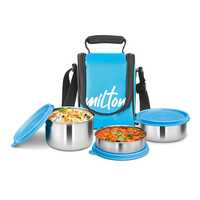 Milton Tasty 3 Stainless Steel Lunch Box, Set of 3, 200 ml, 320 ml, 500 ml, Cyan Apply 30% coupon