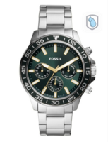 Fossil Men Green Dial & Silver Toned Stainless Steel Bracelet Style Straps Analogue Watch