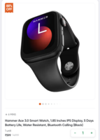 Hammer Ace 3.0 Smart Watch, 1.85 Inches IPS Display, 5 Days Battery Life, Water Resistant, Bluetooth Calling