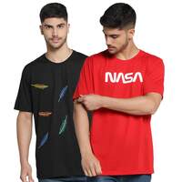 INKKR Men Printed Round Neck Multicolor T-Shirt (Pack of 2)