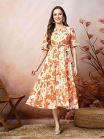 Stylum Orange Cotton Printed A-Line Dress