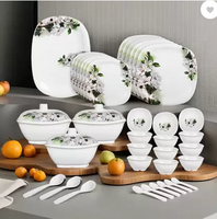 SmartBuy : Pack of 40 Melamin Emerald Bloom, Stain Resistant Dinner Set (White, Green)