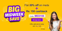 Netmeds Big MidWeek Save : Flat 20% OFF  + Rs. 150 NMS Cash on Medicines (Offer valid only for today)