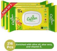 Cuddles SUPER WIPES with Lid - Enriched with Aloevera, Olive Oil and Vitamin E (Pack of 3)  (216 Wipes)
