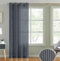 Grey Polyester Striped 7ft Sheer Eyelet Door Curtain (1Pc)