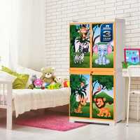 Nilkamal Freedom Mini Medium (FMM) Compact Jungle Theme Plastic Kids Mini Storage Cabinet|3-Year Warranty|2 Doors Cupboard|Multipurpose Storage Suitable for Kids Room And Home|Pastel and Orange Colour