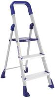 AmazonBasics Clamber Pro - Foldable Step Ladder, Firm Grip, 3 Steps (Aluminium Steps, Blue & Satin)

