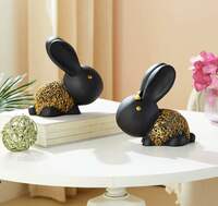 Amazon Basics Deep Affectionate Rabbit Couple for Home Décor | Office, Kitchen Décor - Pack of 2, Black and Golden