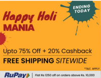 Happy Holi Mania - Upto 75% Off + 20% Cashback + Flat Rs. 1250 Off on Orders above Rs. 10,000 + Bank Offers (ICICI)