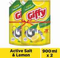 Giffy Concentrated Liquid Dish Wash Gel with Active Salt & Lemon Dish Cleaning Gel (2 x 900 ml)