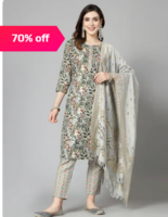Stylum Green Floral Print Kurta With Pant & Dupatta