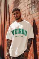 Veirdo Original Beige Oversized Typography Brand Printed Tshirt