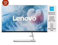 Lenovo IdeaCentre AIO 3 12th Gen Intel i3 23.8" FHD WVA 3-Side Edgeless All-in-One Desktop with Alexa Built-in (8GB/512GB SSD/Win11/MS Office 2021/HD 720p Camera/Wireless Keyboard & Mouse) F0GH017DIN