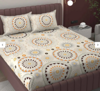 Cream Geometric 200 TC Microfiber King Sized Double Bedsheet with 2 Pillow Covers