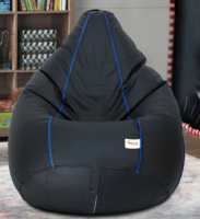 Classic XXL Bean Bag with Beans in Black Colour with Royal Blue Piping