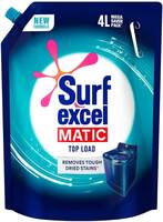 Surf Excel Matic Top Load Liquid Detergent 4L Refill Pouch, Specially designed to remove Tough Dried Stains, 1st time in Washing Machine