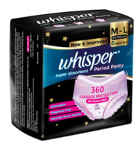 Whisper Super Absorbent Disposable Period Panties - Size M-L - 6 Pcs