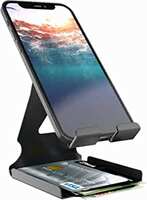 Elv Universal Mobile Phone Tabletop Stand Holder Mount with Inbuilt Cable Organiser and Card Holder - Black