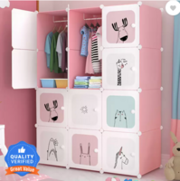 Sasimo 12-Door 12-Shelf Plastic kids Collapsible Cupboard PC Collapsible Wardrobe  (Finish Color - Pink, DIY)