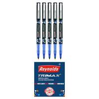 Reynolds TRIMAX RollerBall Pen SET - 5 PENS BLUE | ROLLER BALL PEN FOR WRITING | PEN FOR STUDENTS & OFFICE STATIONERY | 0.5 mm TIP SIZE