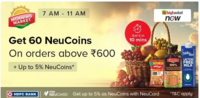 Purchase on BB Now using Tata Neuapp above ₹600  & get extra 60 NeuCoins select users