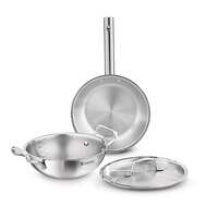 Bergner Tripro Triply Stainless Steel 3 Pc Cookware Set, 24 cm Indian Wok/Kadai with Lid, 22 cm Frypan Without Lid, Fast and Event Heating,