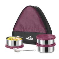 MILTON Trident Stainless Steel Lunch Box (3 Leak Proof Round Containers, 320 ml Each, 1 Spoon) with Insulated Jacket, Maroon | Tiffin | Food Grade | Easy to Carry | Odour Proof