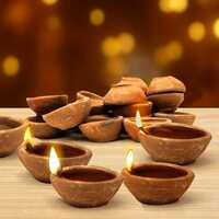 Pure Source India Natural Clay Traditional Diwali Ke Diye - Pooja Items (Set of 24)