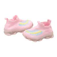 Hopscotch Girl's Pink Mesh Stripe Print Led Slip Ons Sneaker