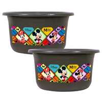 Kuber Industries Disney Check Bath Tub | Versatile Utility Gaint Tub | Plastic Bath Tub for Baby | Clothes Washing Tub For Bathroom | Feeding Pan Tub | TUB-25 LTR | Pack of 2 | Gray