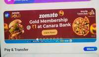 Zomato gold  at Rs.1  for three months for Canara bank customers