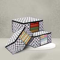 Xtore Saree/Clothes Superior 90 GSM Storage Cover (White with Black Dots) with Zipper Closure & Transparent Window (Pack of 3, Black & White)