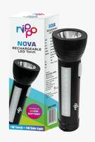 Nippo Nova Rechargeable LED Torch with Side Light | Lithium ion Battery with 2hrs Back |C Type Micro USB| Black