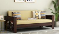 Home furniture Wooden Sofa Set for Living Room and Office 3-Person Sofa Walnut Finish