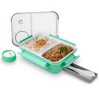 ATTRO Smart 2 Compartment Lunch Box with Small Container Spoon & Fork Included Snap Lock Design Leak-Proof BPA Free Food Grade- 750ml Mint Green