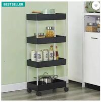 Pinkwhale 4 Compartments Plastic, Stainless Steel Storage Trolly  (Black)